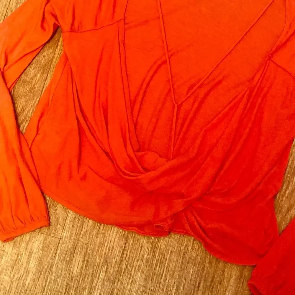 Free People Orange Long Sleeve Open Back Criss-Cross Strap Blouse Size XS